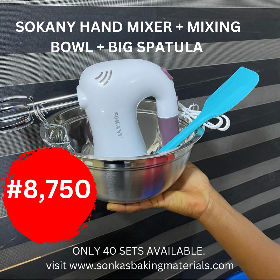 SOKANY HAND MIXER + MIXING BOWL + BIG SPATULA Sonkas Baking Materials